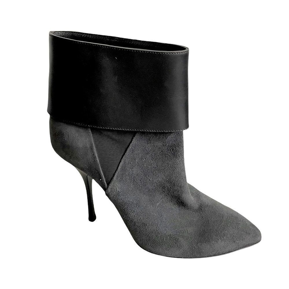 GIUSEPPE ZANOTTI Suede Leather Pointy Toe Ankle Boots Grey Black 37.5